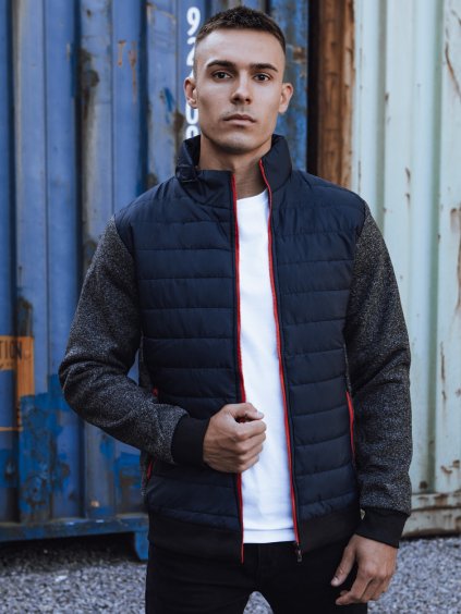 Sötétkék férfi átmeneti dzseki piros cipzárral