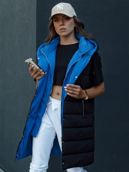 Fekete-kék hosszú steppelt mellény CHESTER