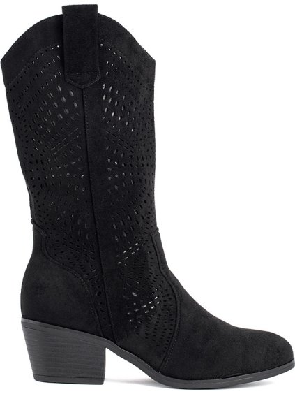 Fekete perforált női cowboy csizma