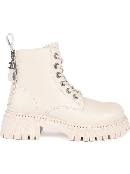 Női krémszínű bőr bokacsizma