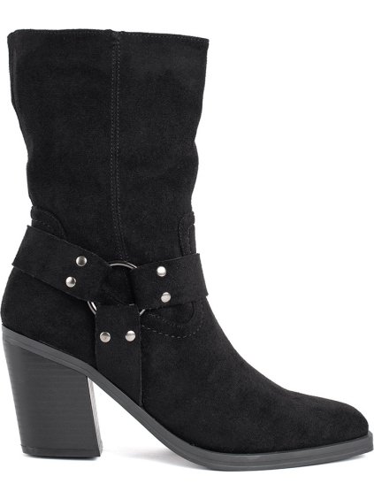 Fekete velúr alacsony blokksarkú csizma