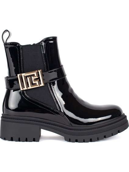 Lakkozott női fekete bokacsizma