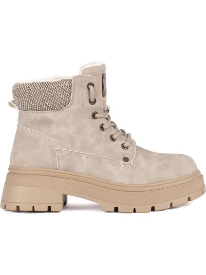 Világos bézs színű bélelt női bokacsizma