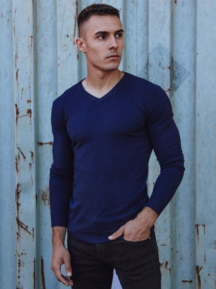 Kék férfi v-nyakú pulóver