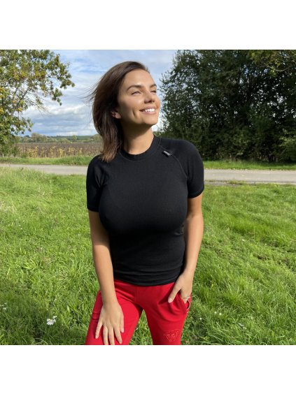 Fekete női funkcionális modál rövid ujjú póló