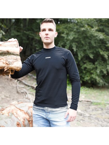 Férfi fekete funkcionális póló, hosszú ujjú