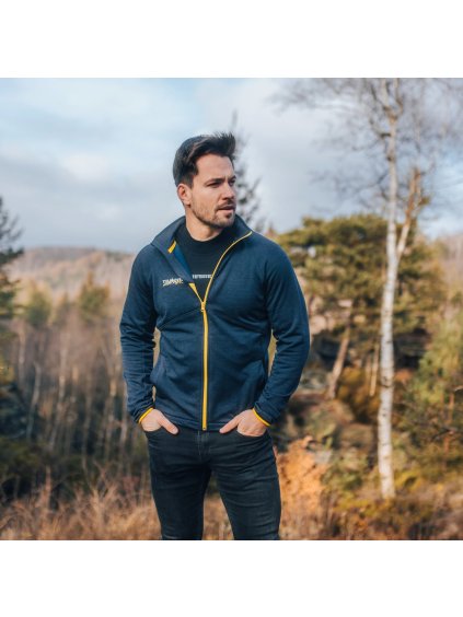 Sötétkék funkcionális, cipzáras férfi pulóver