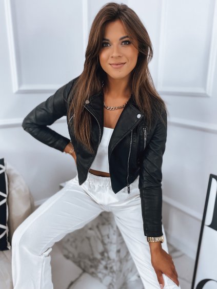 Fekete műbőr crop kabát LENTI