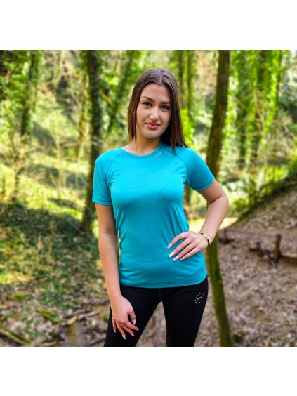 Türkiz funkcionális női merinó gyapjú póló
