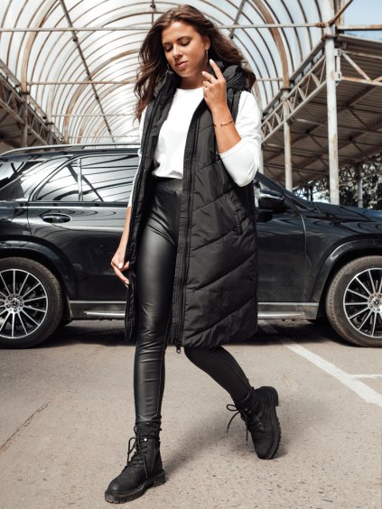 Női fekete hosszú steppelt mellény LIDMAN