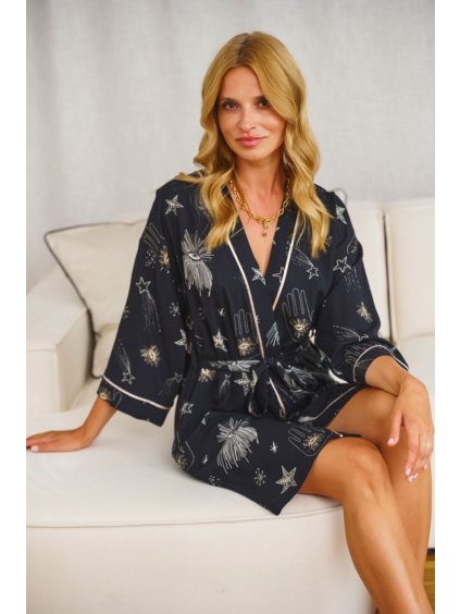 Fekete viszkóz fürdőköpeny MYSTERY