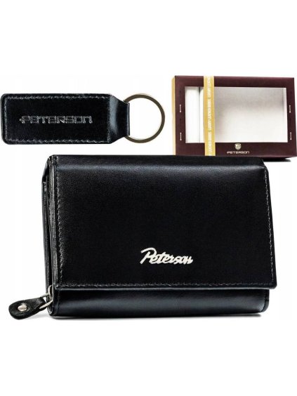 Peterson fekete bőr közepes pénztárca kulcstartóval Y355