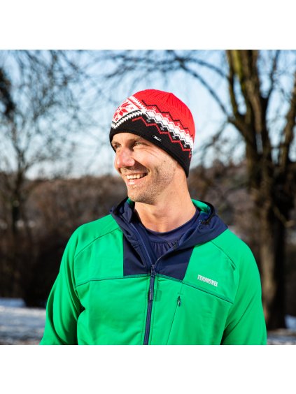 Férfi piros funkcionális merinó gyapjú sapka