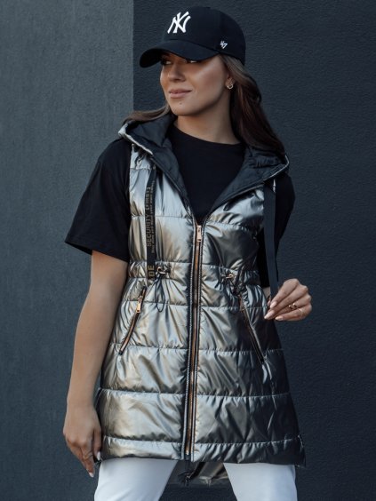 Fényes sötétszürke női steppelt mellény PIXIECODE