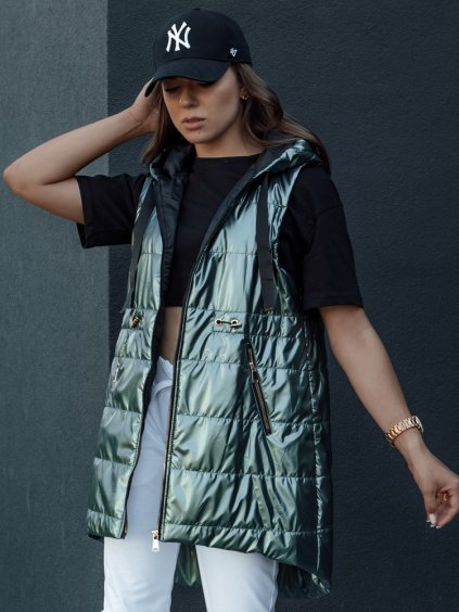 Fényes sötétzöld női steppelt mellény PIXIECODE