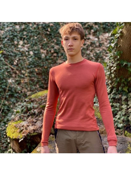 Téglaszínű férfi funkcionális gyapjú póló