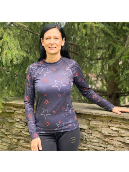 Női fekete funkcionális póló nyomattal