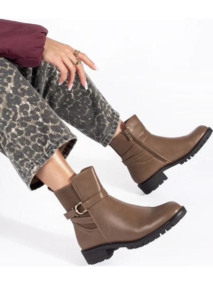 Barna, magas boka bokacipő, 3,5 cm-es sarok