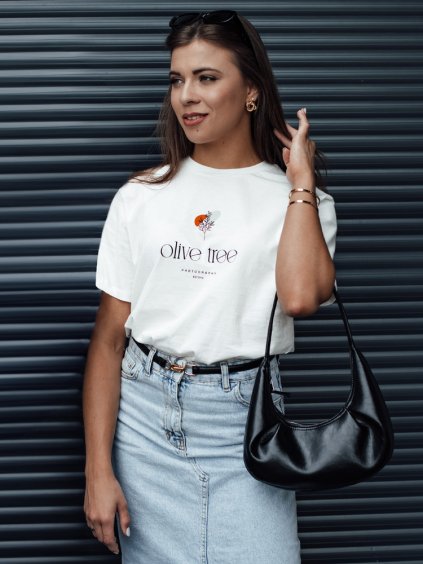 Krémszínű női póló felirattal OLIVE TREE