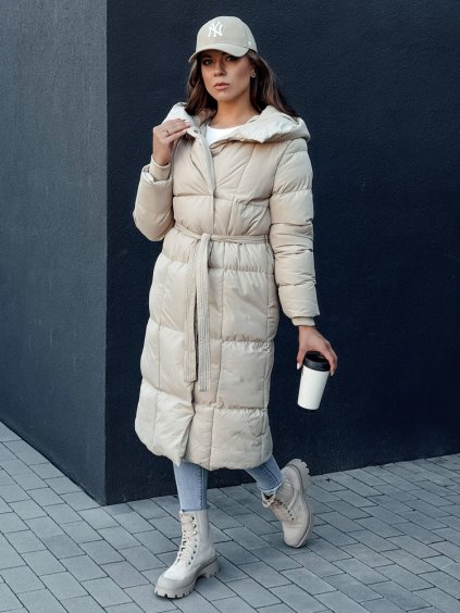 Női krémszínű hosszú steppelt kabát CLOUTIQUE