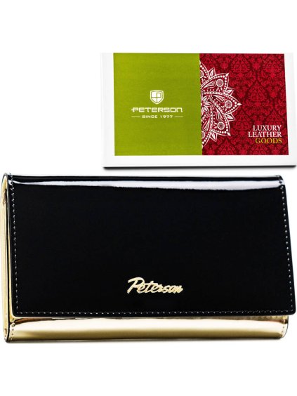 Peterson fekete-arany pénztárca lakkozott textúrával Y696