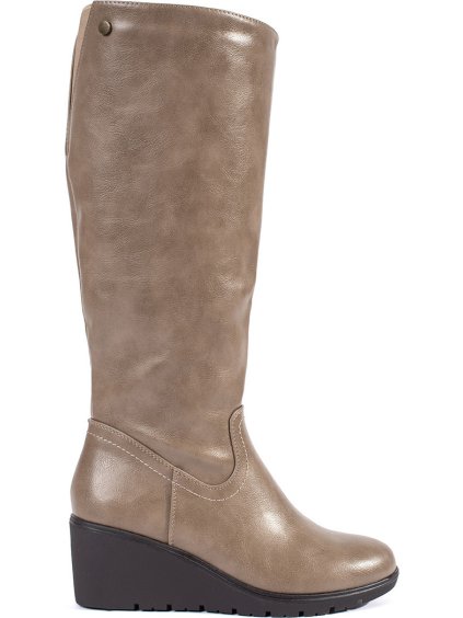 Bézs színű női éksarkú csizma, sarok 6 cm