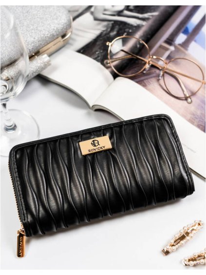 Fekete női pénztárca , gyűrött hatású Rovicky V285