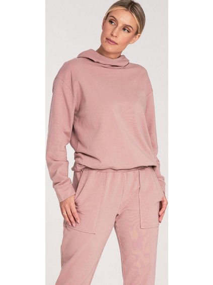 Sötét rózsaszín női pamut pulóver kapucnival