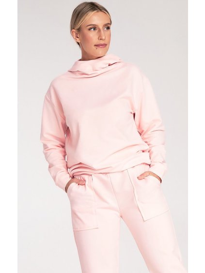 Világos rózsaszín női pamut pulóver kapucnival