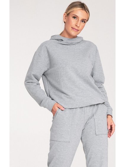 Szürke női pamut kapucnis pulóver