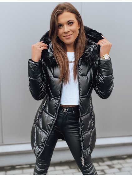 KRISTA Fekete fényes hosszú kabát