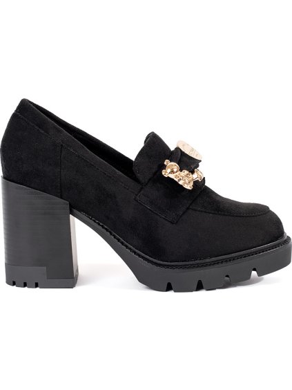 Fekete női velúr bokacsizma fém díszítéssel, sarok 8,5 cm