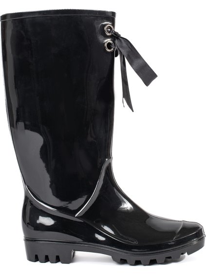 Fekete lakkozott magas női csizma