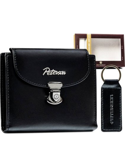 Peterson fekete, közepes bőr pénztárca kulcstartóval Y395