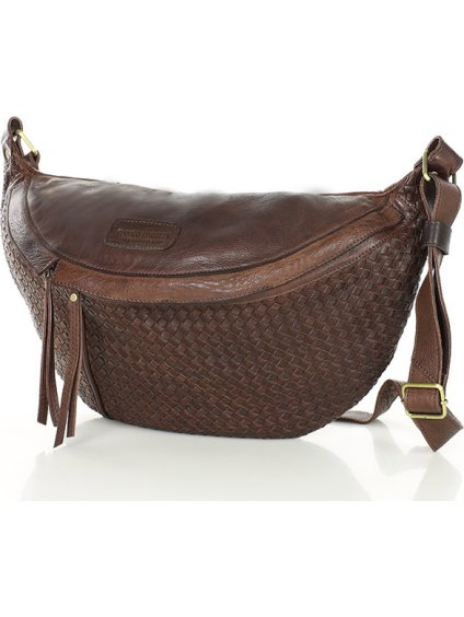 MARCO MAZZINI Sötétbarna kötött bőr deréktáska