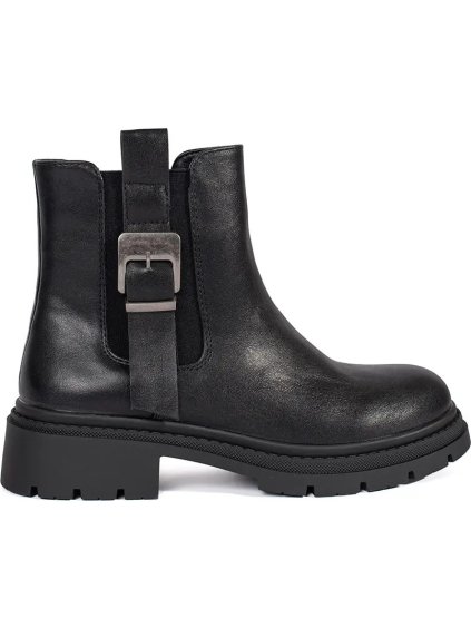 Fekete női bokacsizma csattal, sarok 4cm