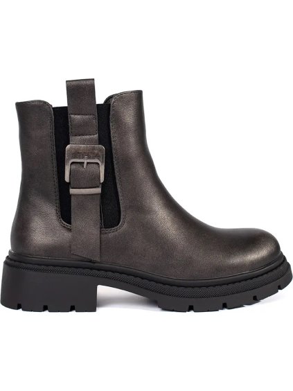 Sötétbarna női bokacsizma csattal, sarok 4cm