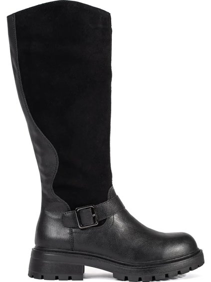 Fekete bőr női Sergio Leone platformos csizma, sarok 4 cm