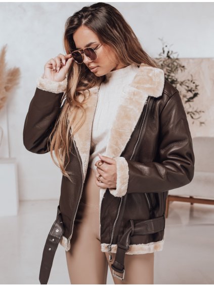 Sötétbarna női bélelt bőrkabát NORFDIMA