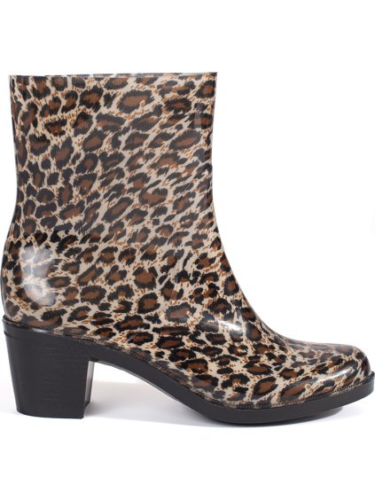 Női  gumicsizma leopárd mintával, sarok 6 cm