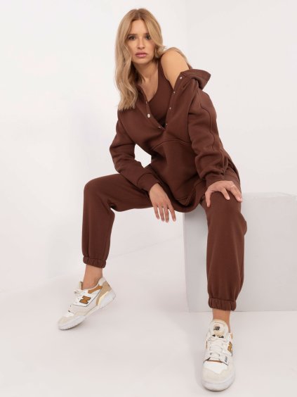 Barna női tréningruha szett crop toppal