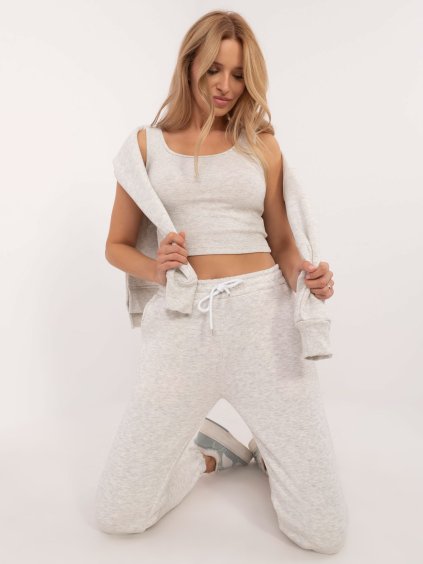 Világosszürke női szett crop toppal