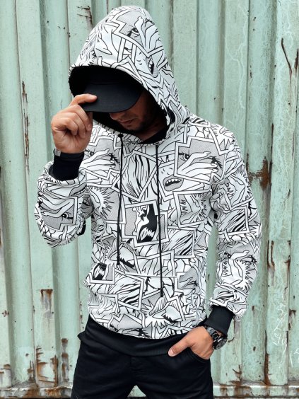 Fehér-fekete férfi pulóver képregénymintával