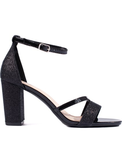 Női fekete fényes tűsarkú szandál, 8 cm-es sarok