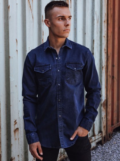 Férfi sötétkék farmer ing