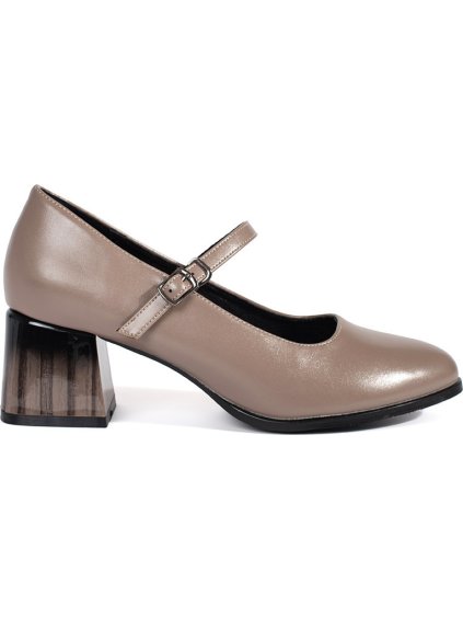 Női bézs blokksarkú cipő, 6 cm sarok