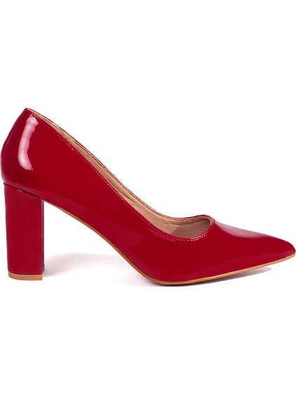 Elegáns lakkozott blokksarkú piros cipő, sarok 8 cm