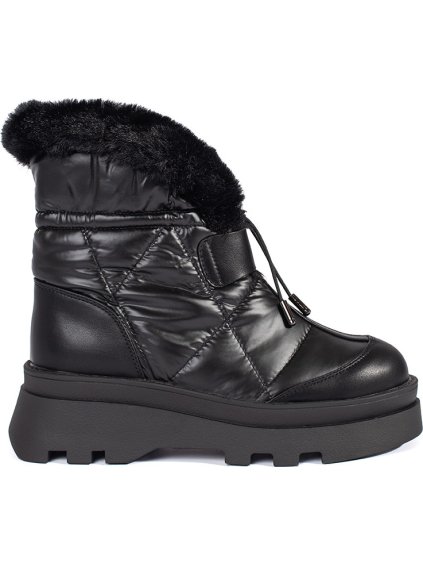 Fekete női hótaposó fekete szőrrel, platformon