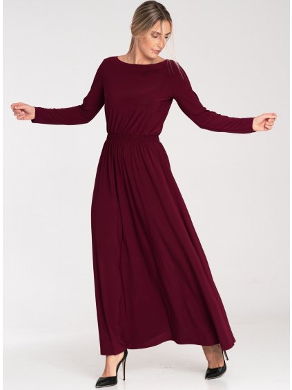 Bordó női maxi ruha, hosszú ujjú
