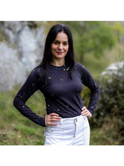 Női fekete póló eredeti nyomattal (Méret S)